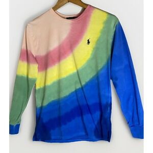 Polo Ralph Lauren Womens XS Rainbow Tie Dye Long Sleeve T-Shirt Cotton Pony Logo